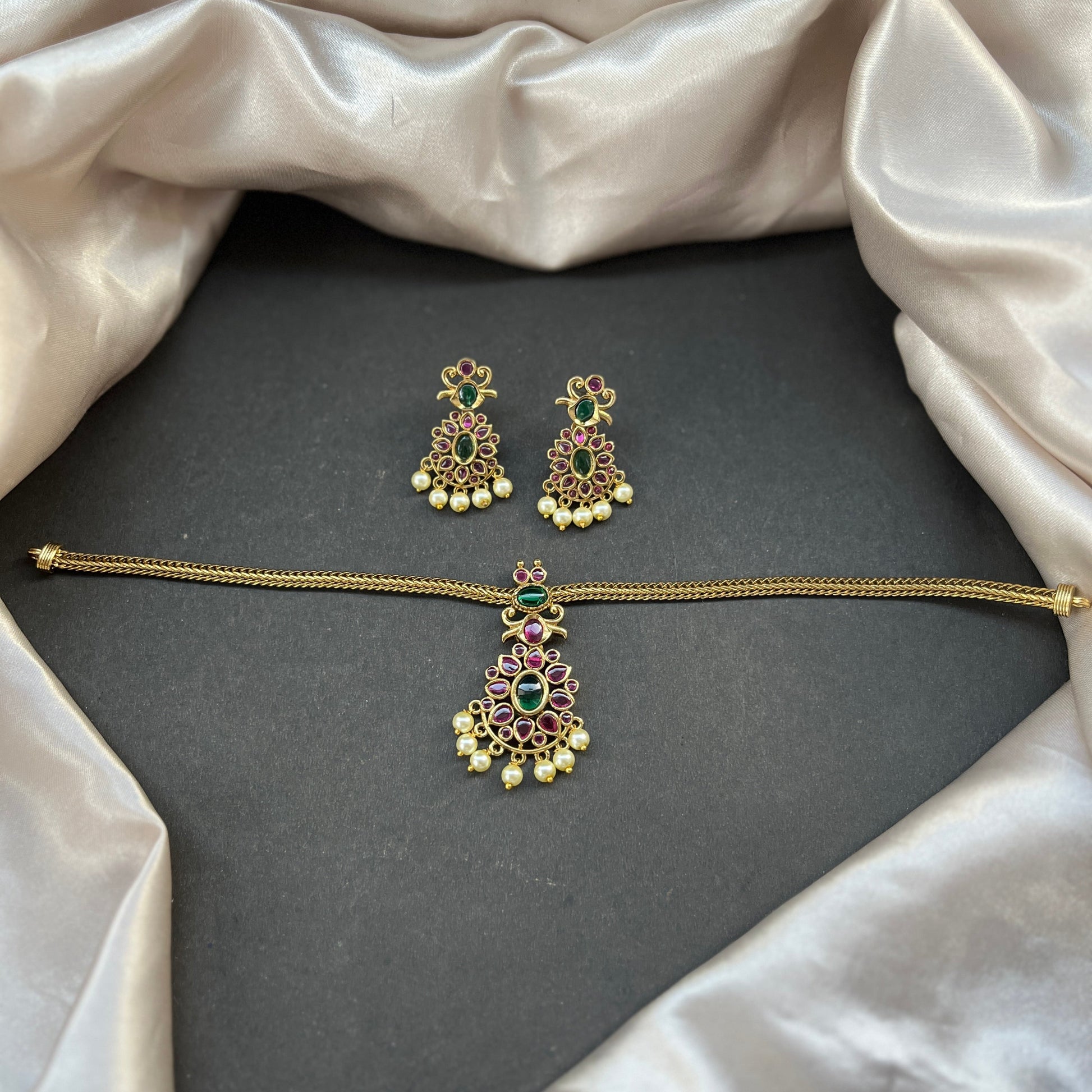 Gold look alike necklace set,Imitation jewelry,Artificial necklace set,Bridal  festive wear,Temple design 