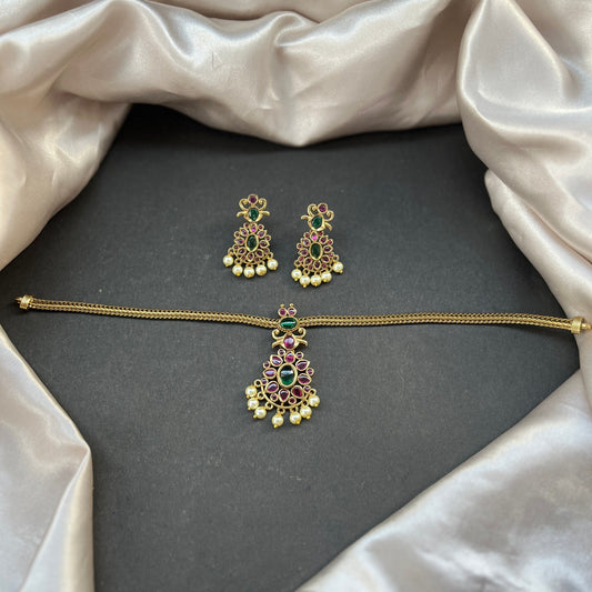 Gold look alike necklace set,Imitation jewelry,Artificial necklace set,Bridal  festive wear,Temple design 