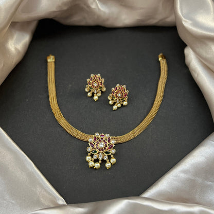Gold look alike necklace set,Imitation jewelry,Artificial necklace set,Bridal  festive wear,Temple design 