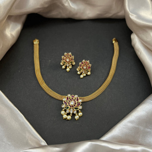 Gold look alike necklace set,Imitation jewelry,Artificial necklace set,Bridal  festive wear,Temple design 