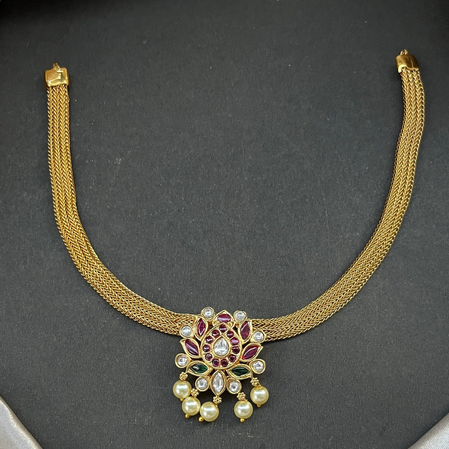 Gold look alike necklace set,Imitation jewelry,Artificial necklace set,Bridal  festive wear,Temple design 