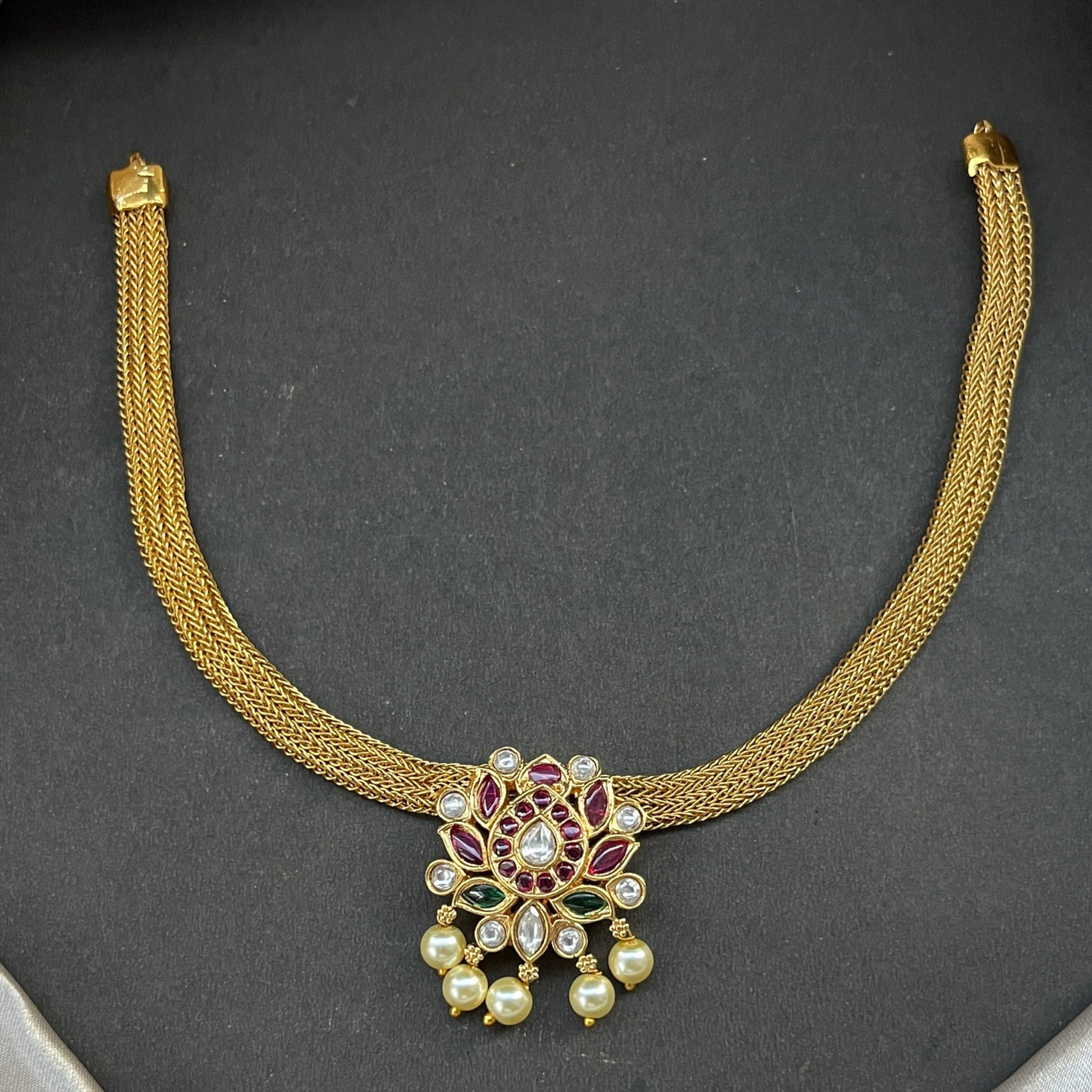 Gold look alike necklace set,Imitation jewelry,Artificial necklace set,Bridal  festive wear,Temple design 