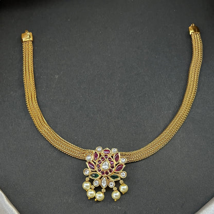 Gold look alike necklace set,Imitation jewelry,Artificial necklace set,Bridal  festive wear,Temple design 