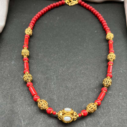Gold look alike necklace set,Imitation jewelry,Artificial necklace set,Bridal / festive wear,Temple design / kundan / matte gold finish,Designer / traditional / ethnic