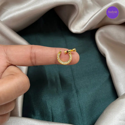 Non Piercing - Nose Pin ( Ring Type) Gold with White Stones