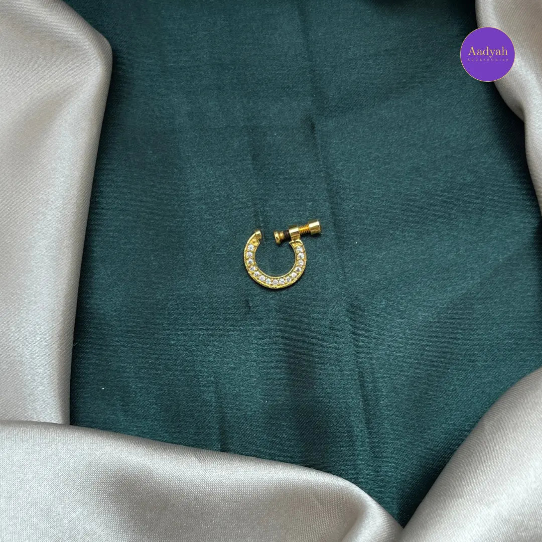 Non Piercing - Nose Pin ( Ring Type) Gold with White Stones