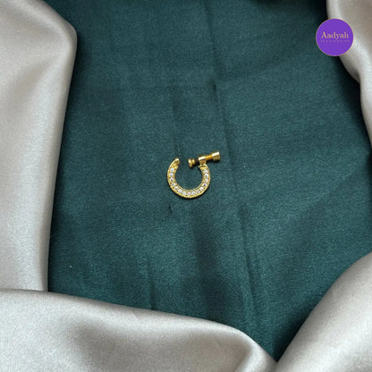 Non Piercing - Nose Pin ( Ring Type) Gold with White Stones