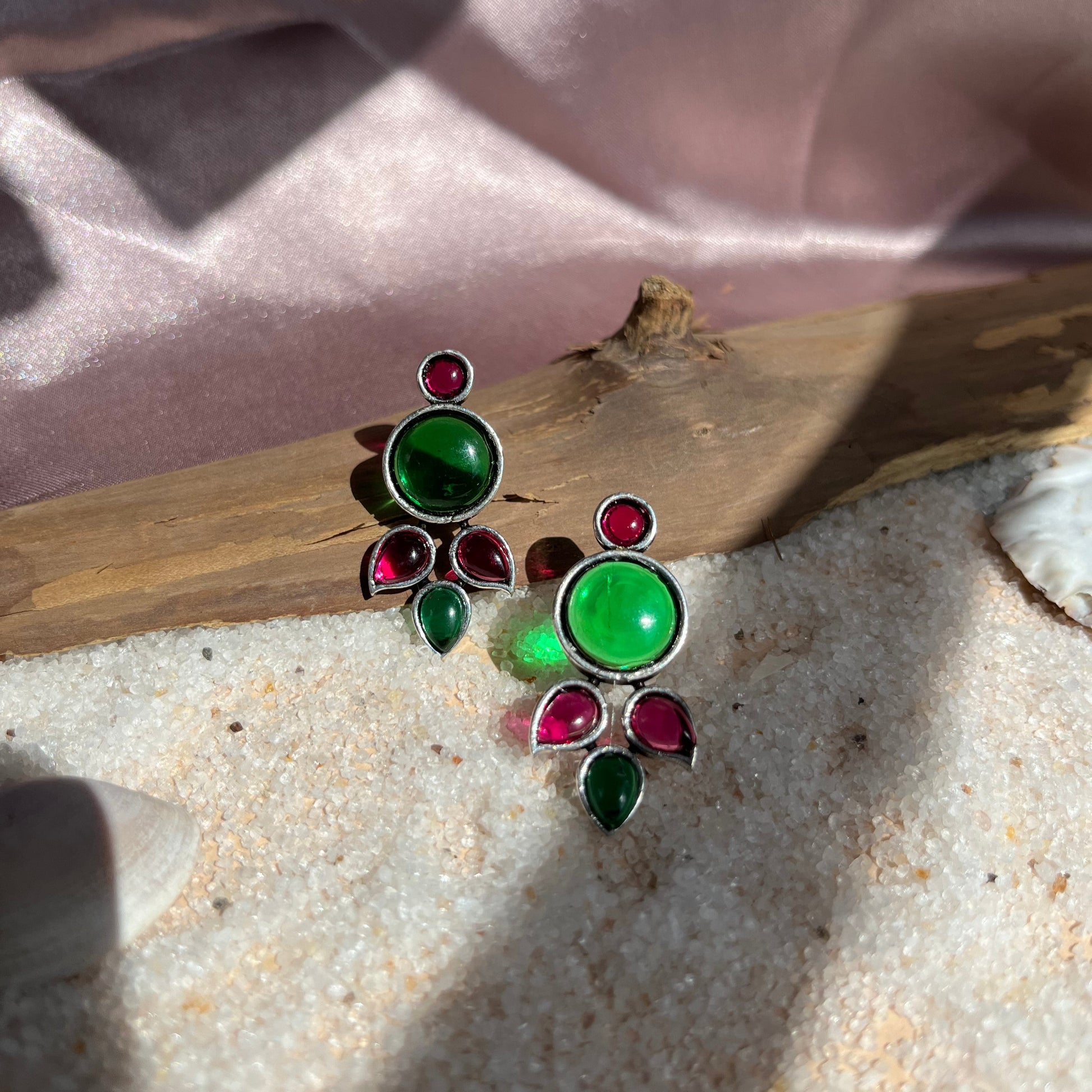 Silver Stone Trinkets, Stone Earrings,Green Stone Earring, Pink Stone Earring
