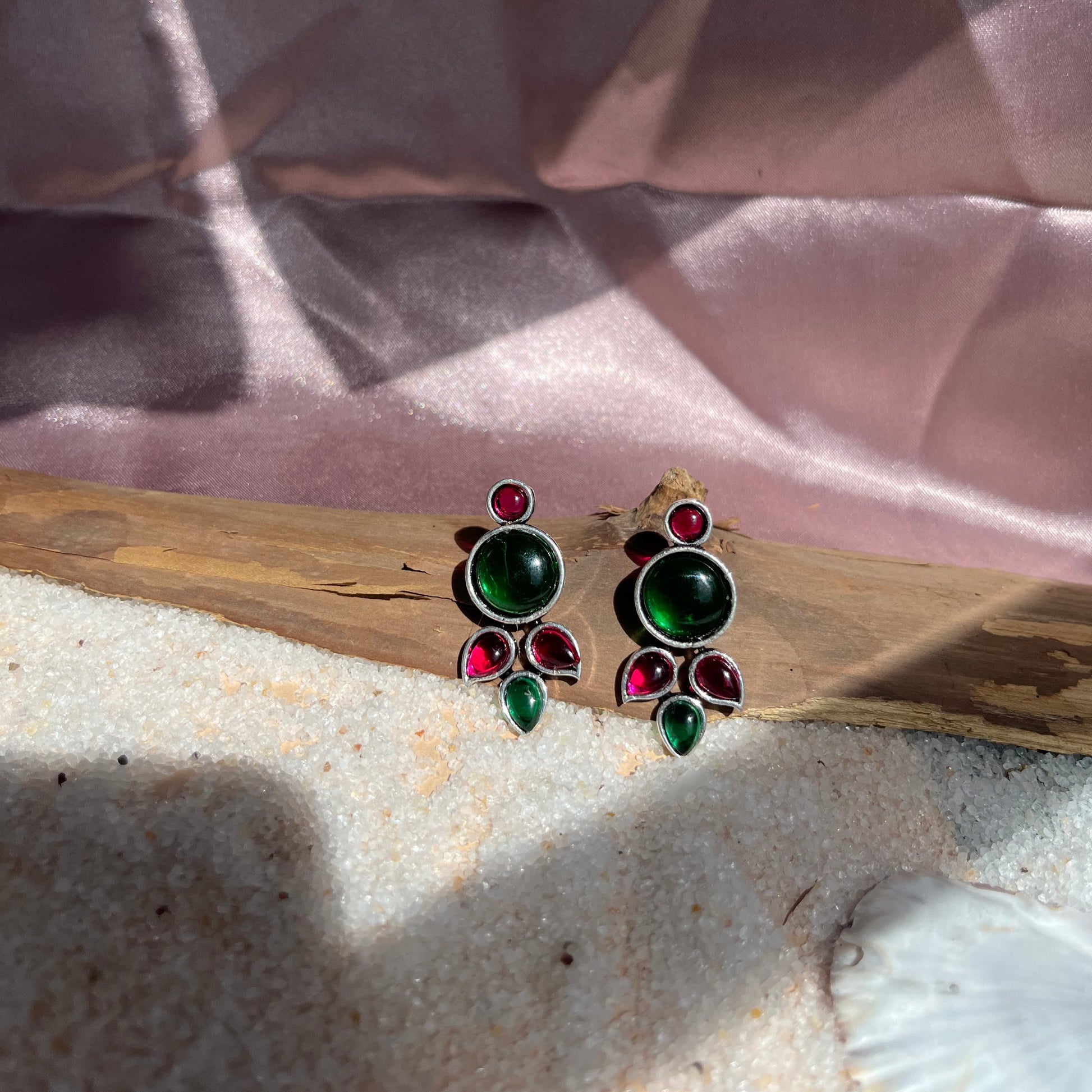 Silver Stone Trinkets, Stone Earrings,Green Stone Earring, Pink Stone Earring