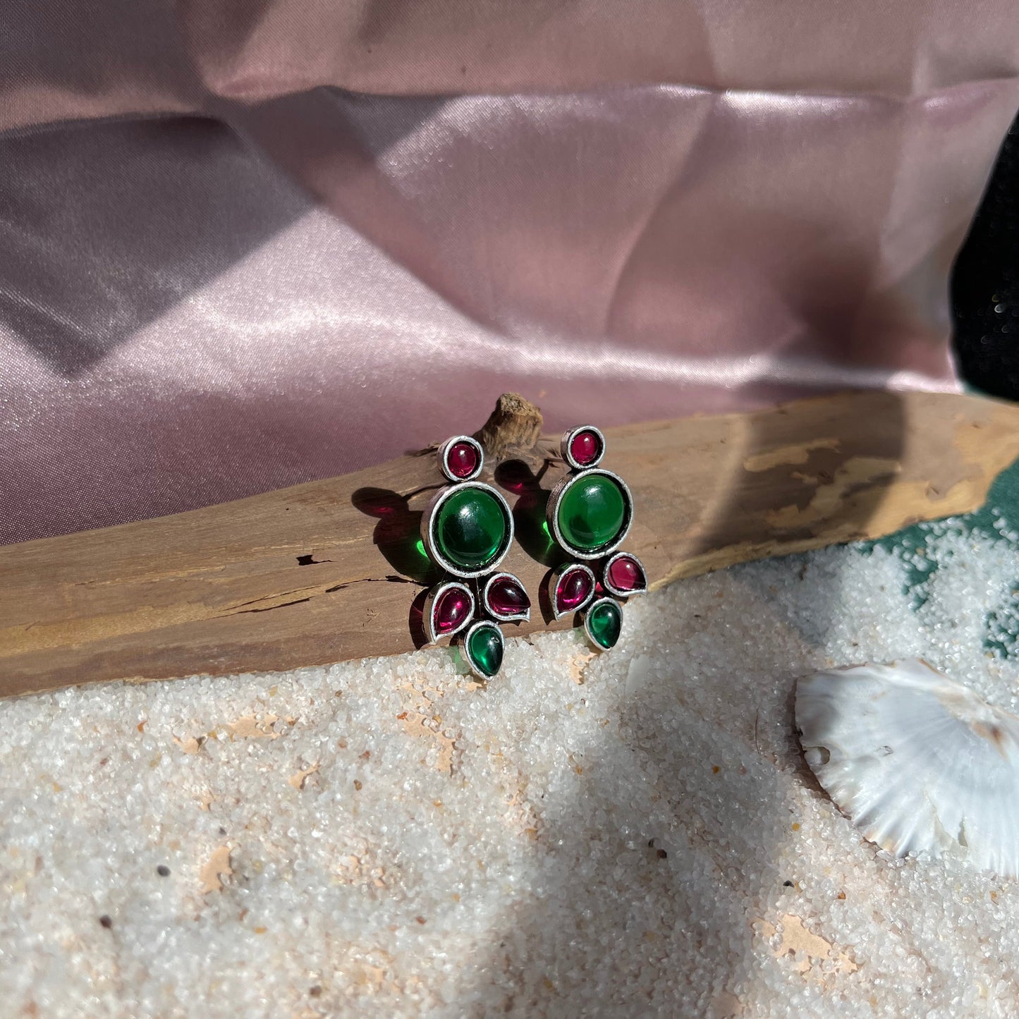 Silver Stone Trinkets, Stone Earrings,Green Stone Earring, Pink Stone Earring