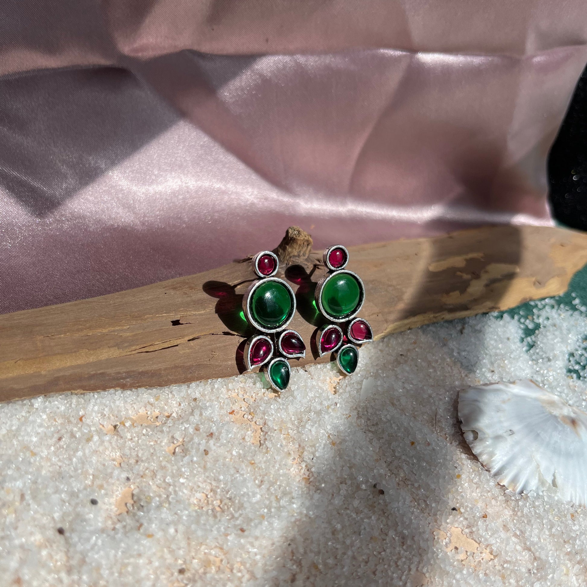Silver Stone Trinkets, Stone Earrings,Green Stone Earring, Pink Stone Earring