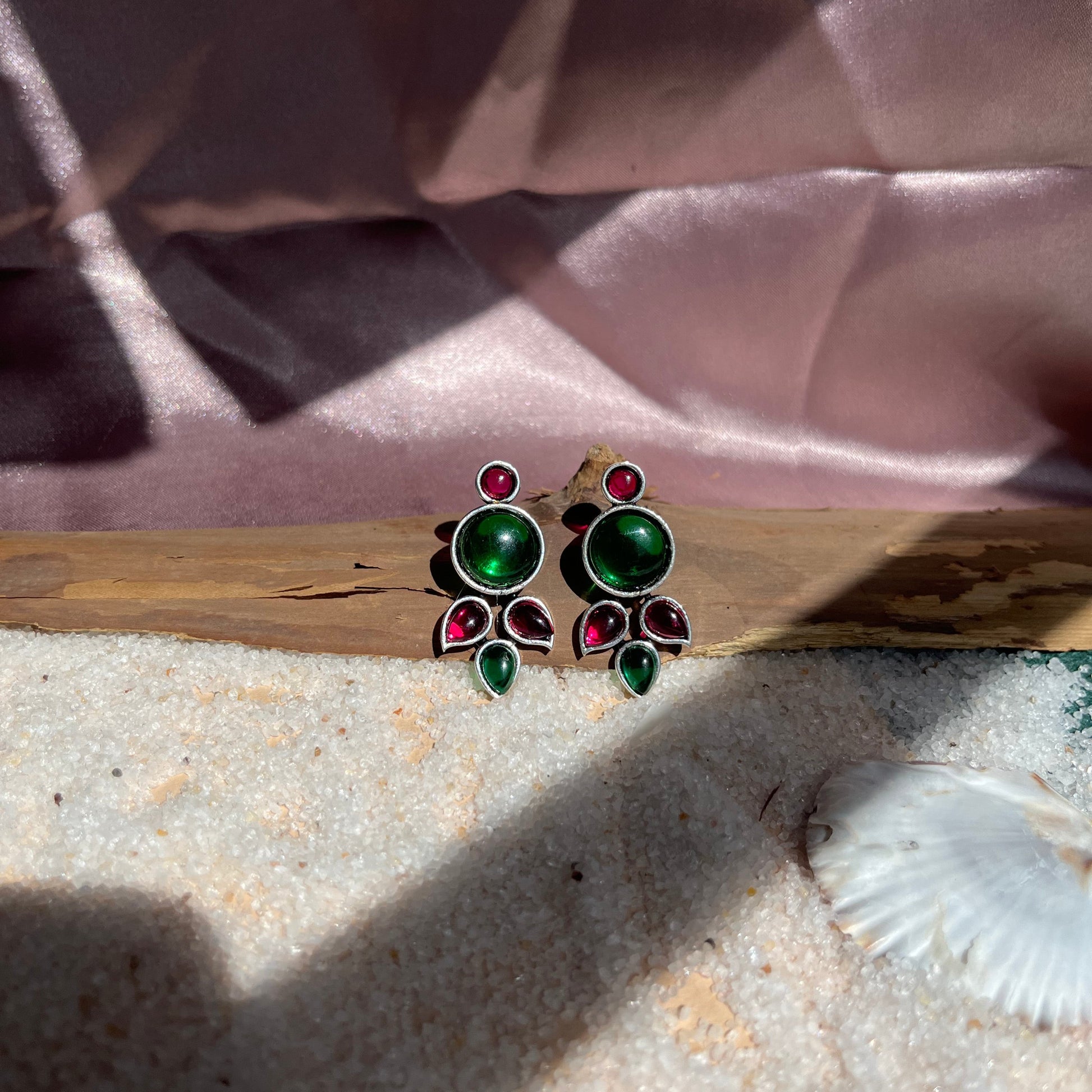 Silver Stone Trinkets, Stone Earrings,Green Stone Earring, Pink Stone Earring