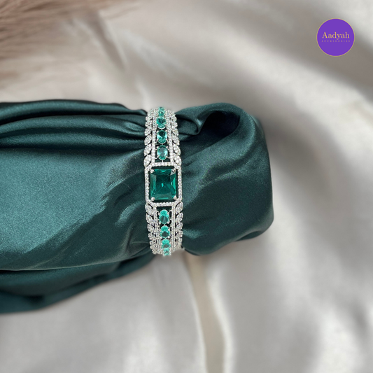 Openable CZ Diamond Look Bangle - Aqua