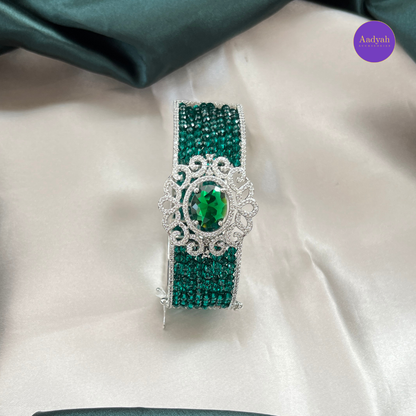 Openable CZ Diamond Look Bangle - Green