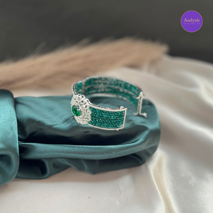 Openable CZ Diamond Look Bangle - Green