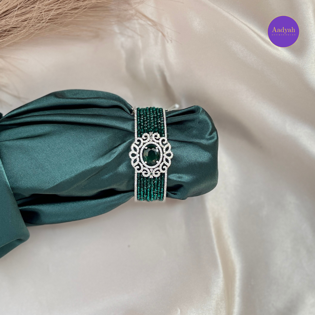 Openable CZ Diamond Look Bangle - Green