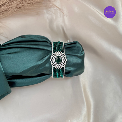 Openable CZ Diamond Look Bangle - Green