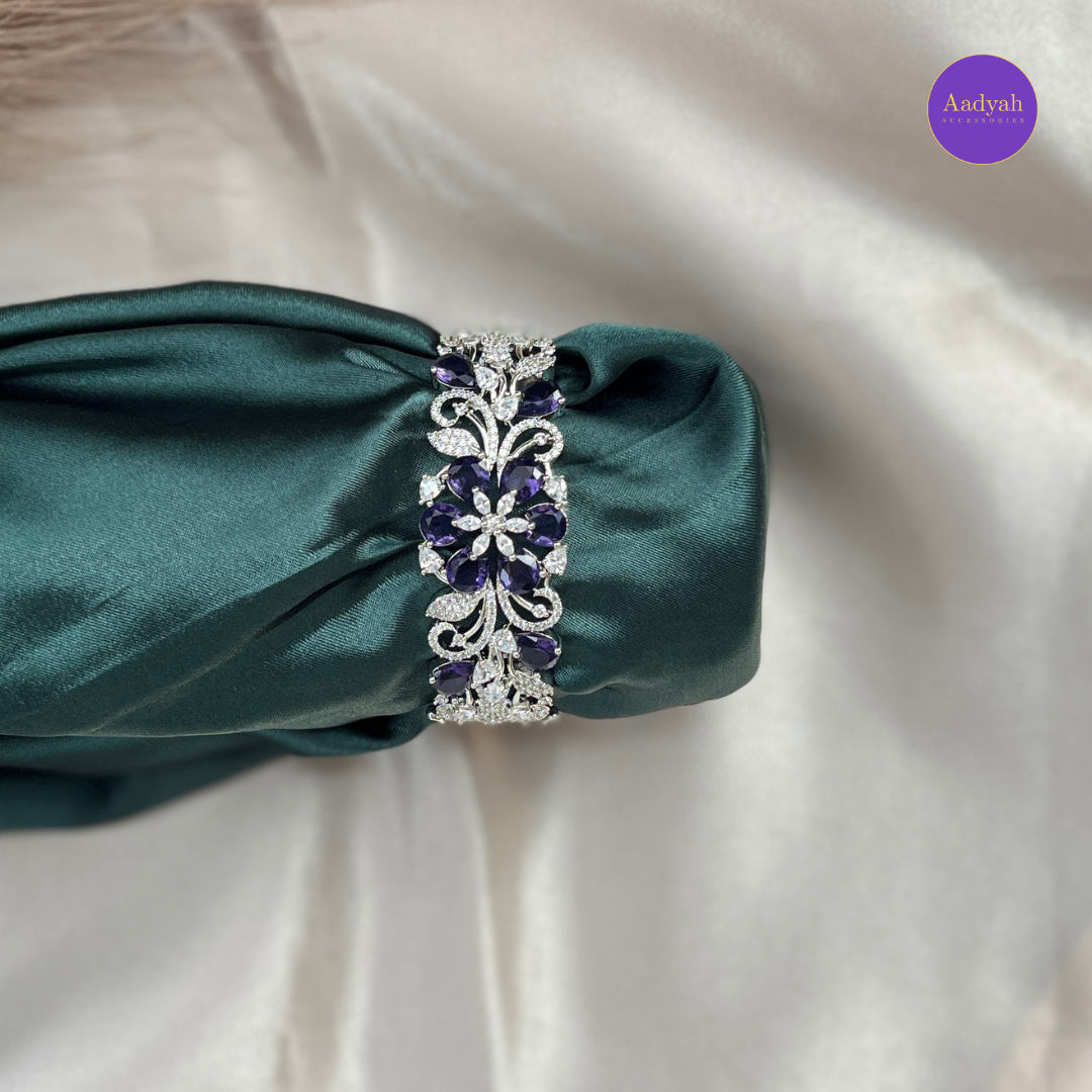 Openable CZ Diamond Look Bangle - Purple