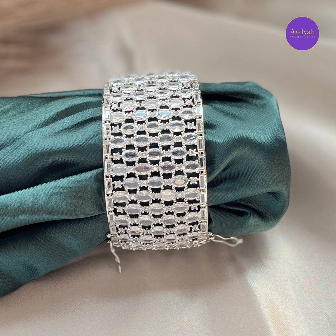 Openable CZ Diamond Look Bangle - White