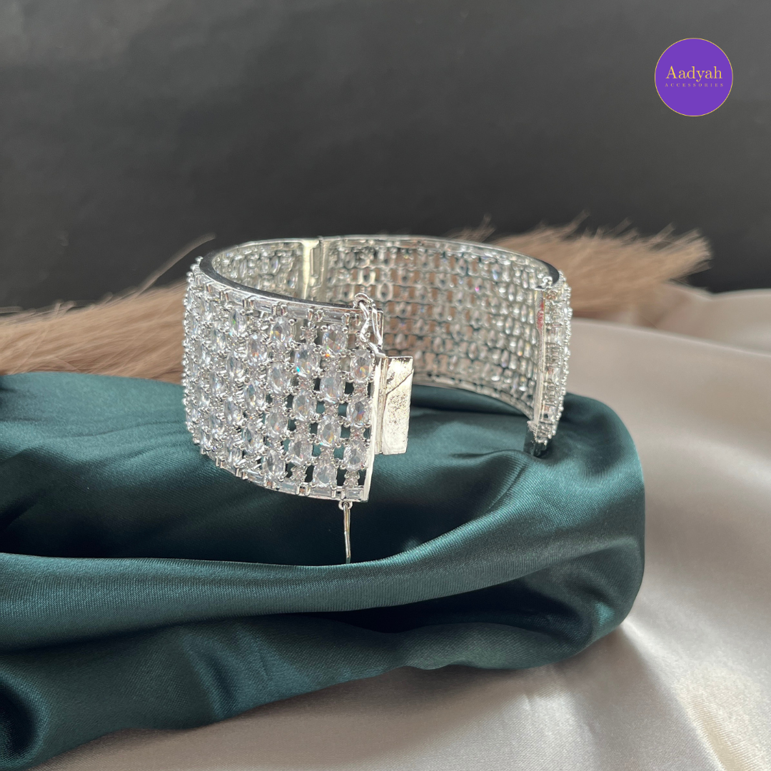 Openable CZ Diamond Look Bangle - White
