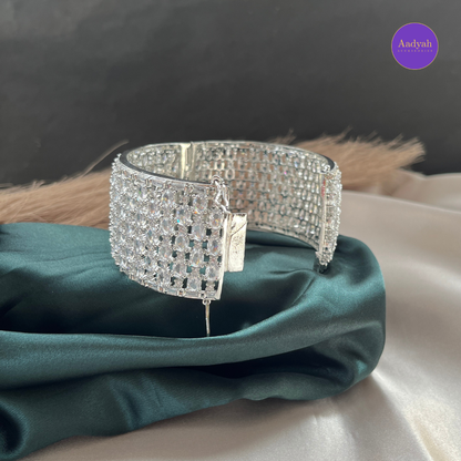 Openable CZ Diamond Look Bangle - White