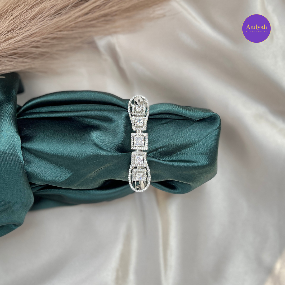 Openable CZ Diamond Look Bangle - White