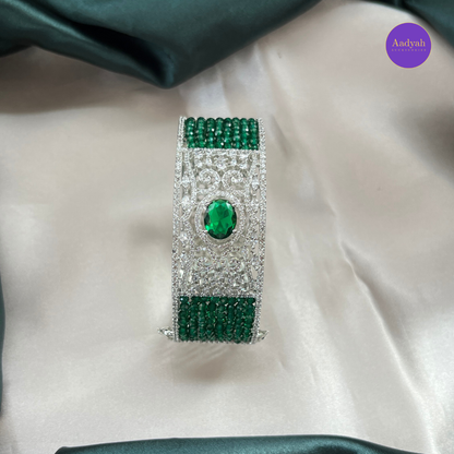 Openable CZ Diamond Look Bangle - Green