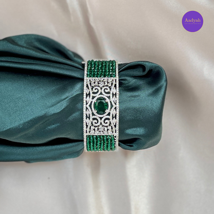 Openable CZ Diamond Look Bangle - Green