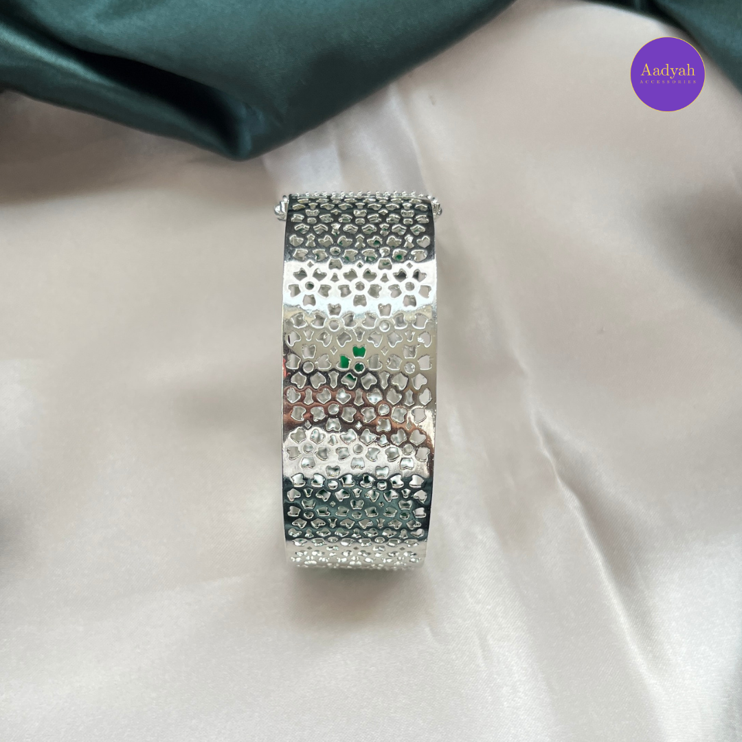 Openable CZ Diamond Look Bangle - Green