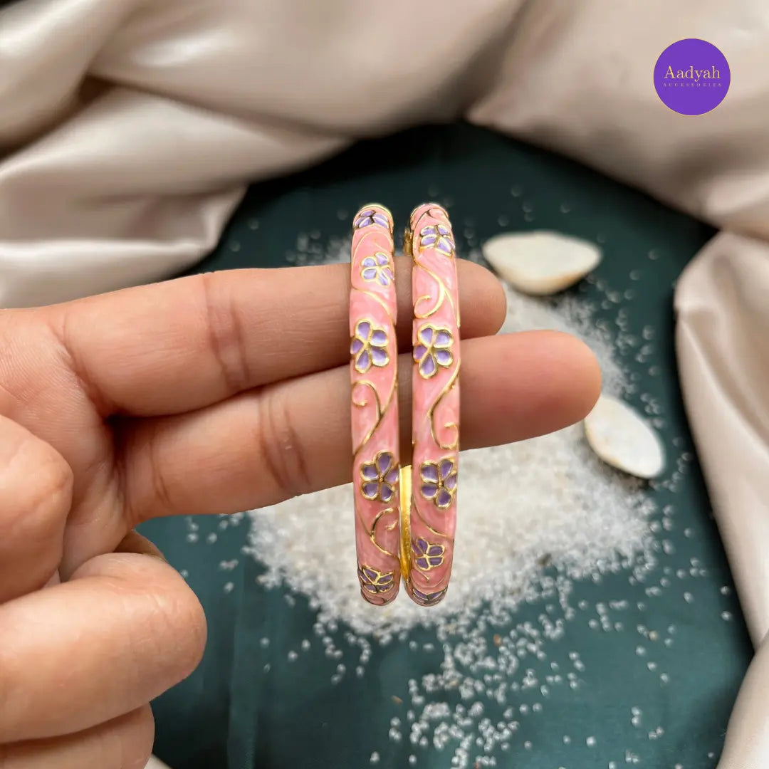 Openable Round bangle Kada - Enamel Floral Design
