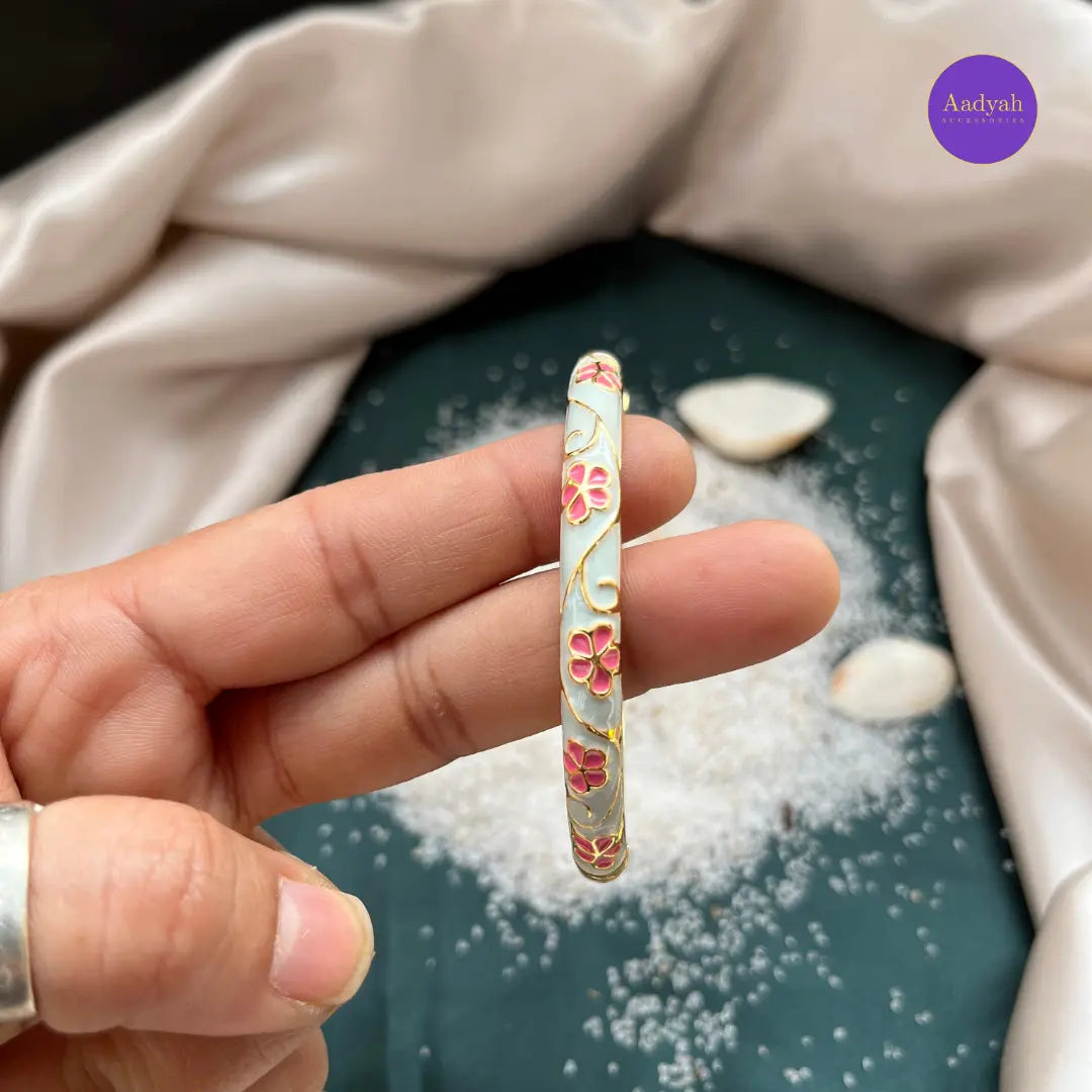 Openable Round bangle Kada - Enamel Floral Design
