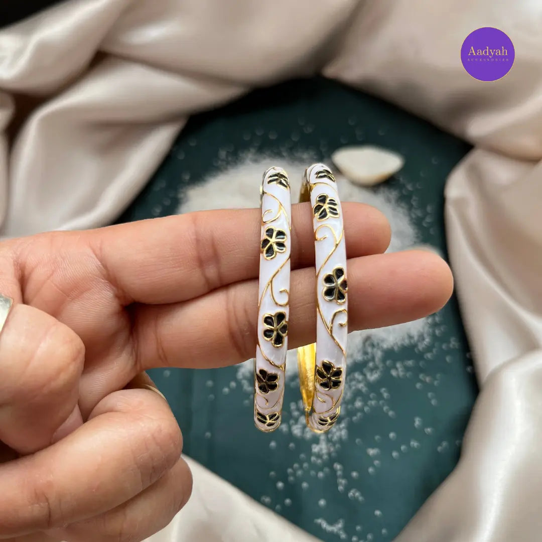 Openable Round bangle Kada - Enamel Floral Design