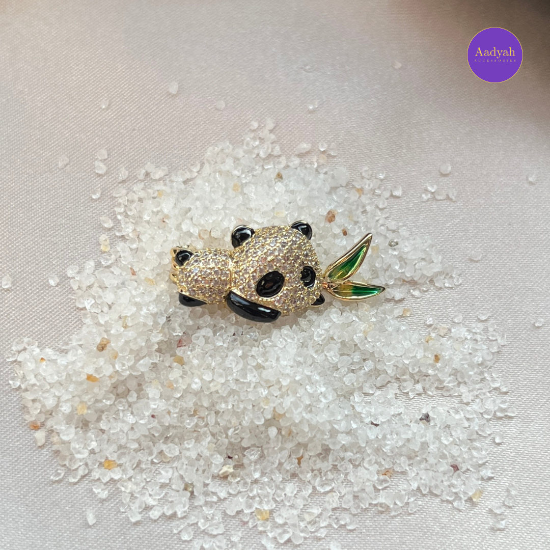 Panda & Bamboo Brooch - Black & White