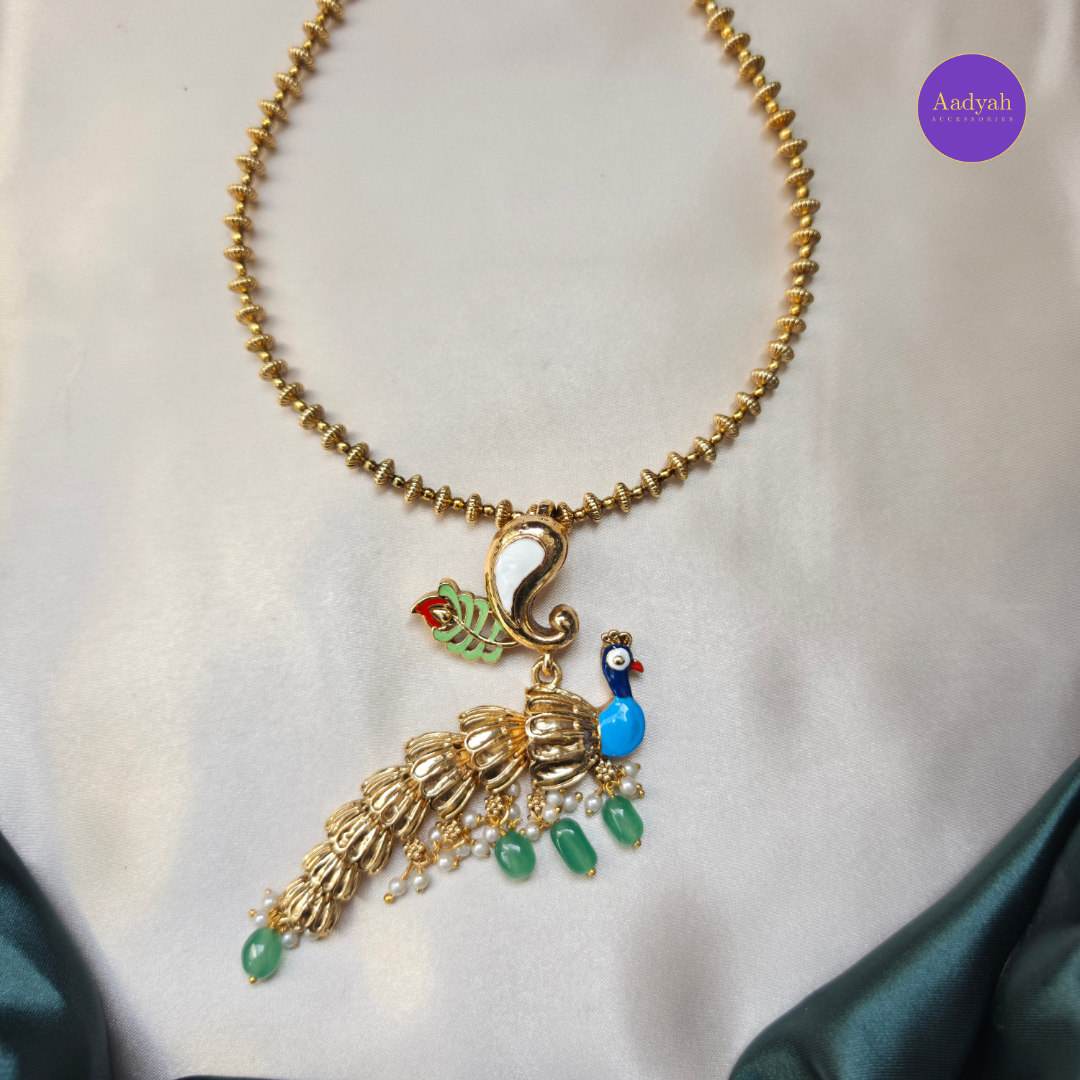Peacock Enamel Pendant Set - Matt