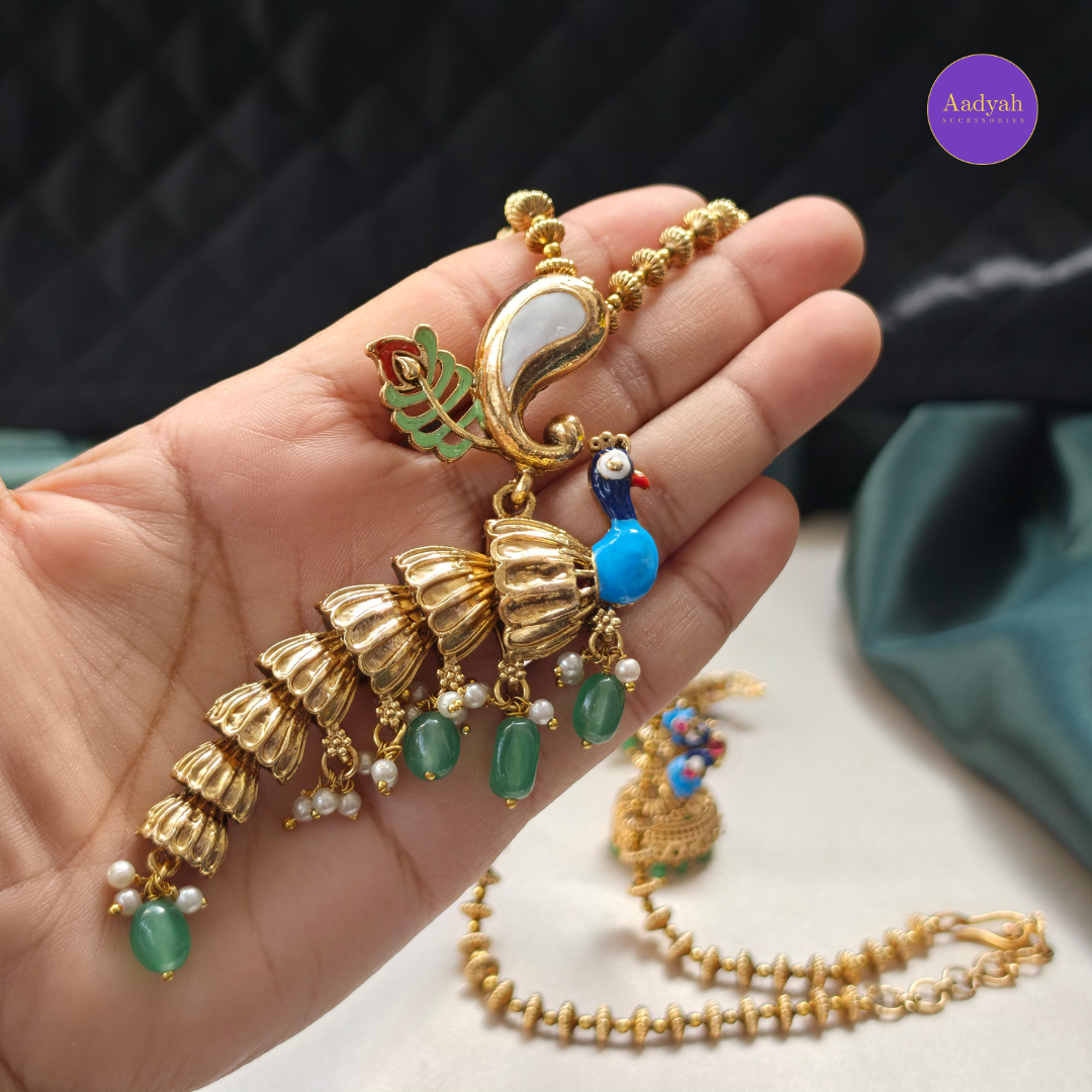 Peacock Enamel Pendant Set - Matt
