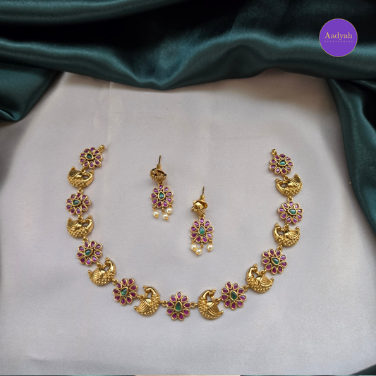 Peacock Floral Necklace Set - Multi