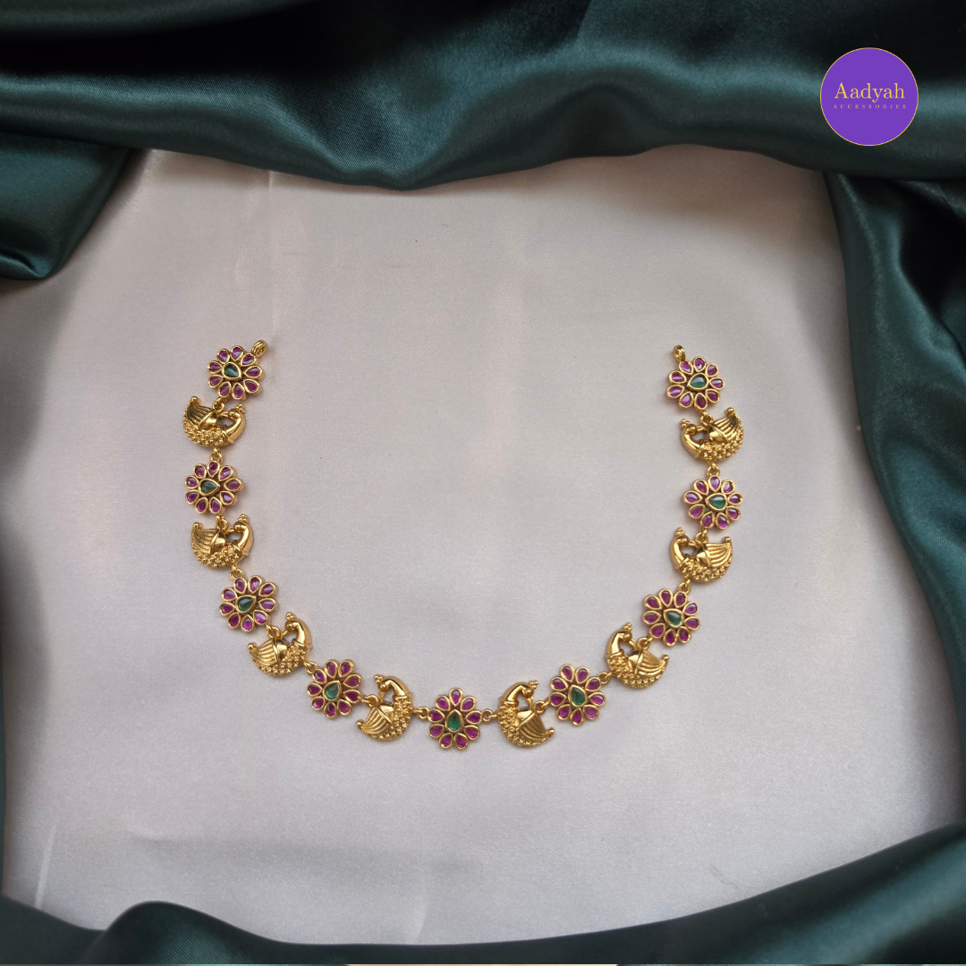 Peacock Floral Necklace Set - Multi