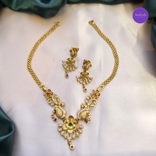 Peacock Floral Necklace Set - Multi