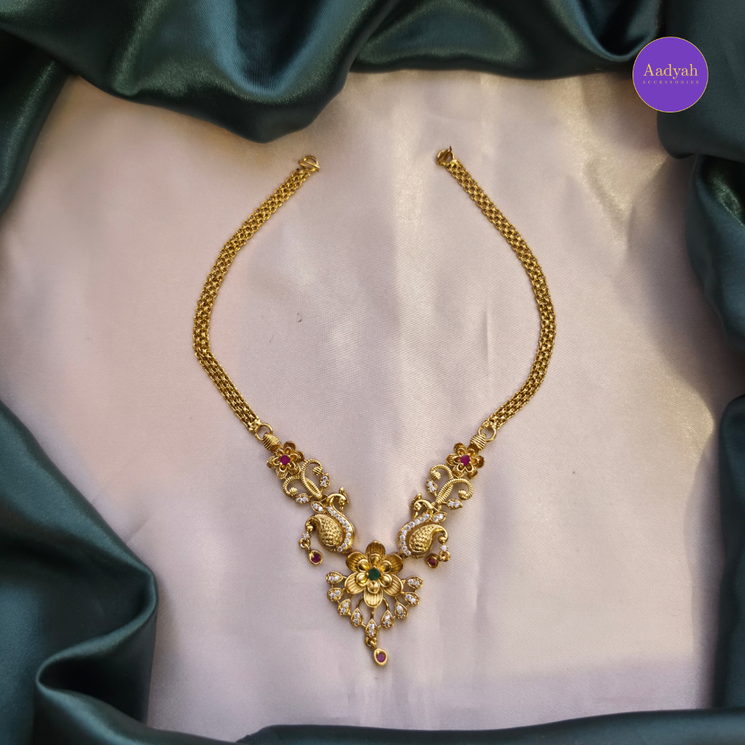Peacock Floral Necklace Set - Multi
