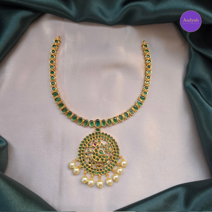 Peacock Kemp Stone Necklace Set - Green