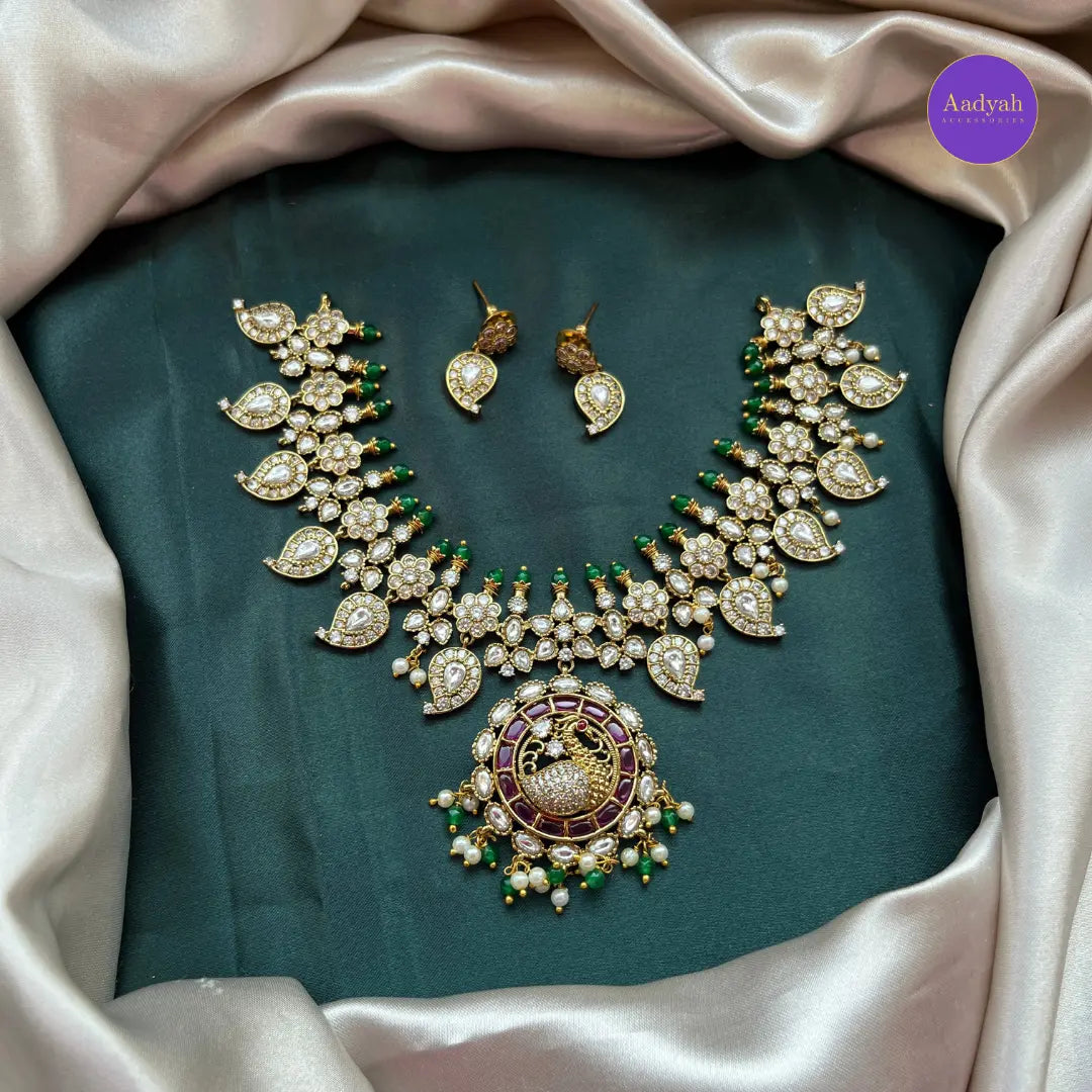 Peacock Mango Necklace Set - White