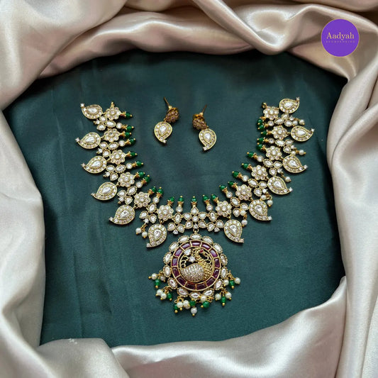 Peacock Mango Necklace Set - White