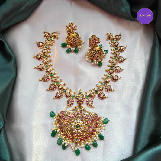 Peacock Mango Motif Necklace Set - Multi
