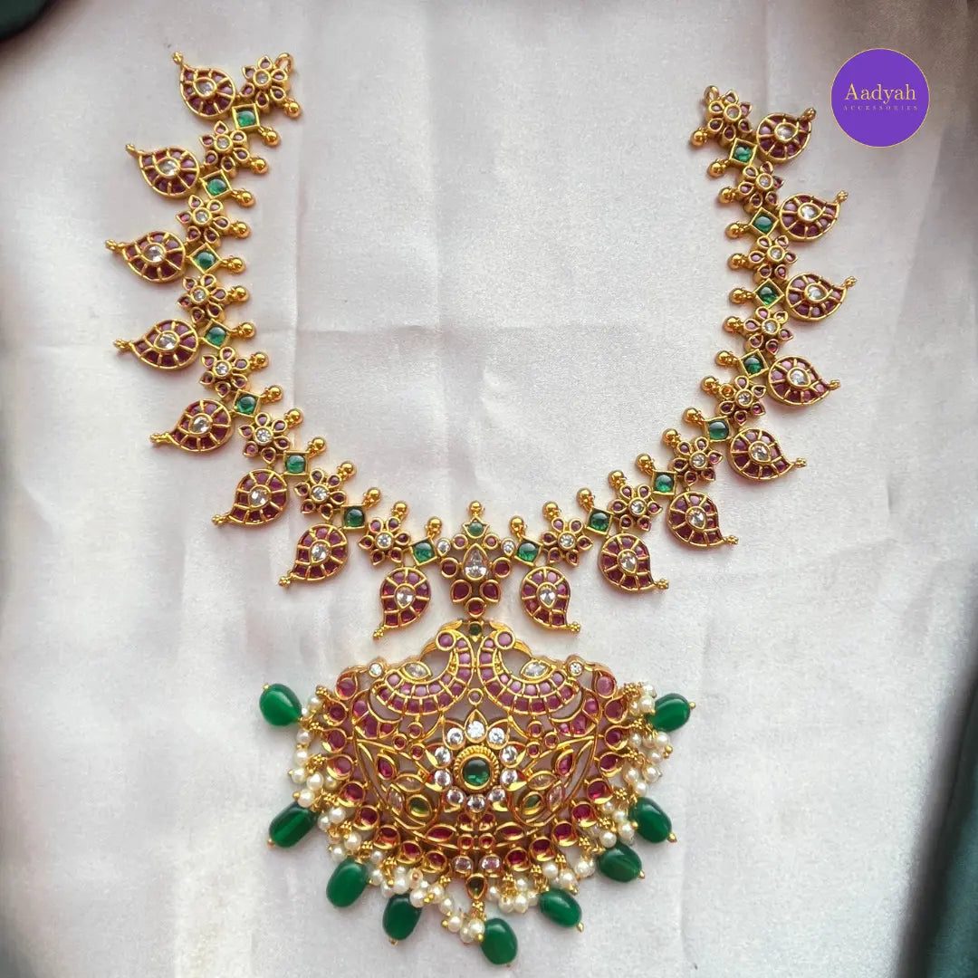 Peacock Mango Motif Necklace Set - Multi