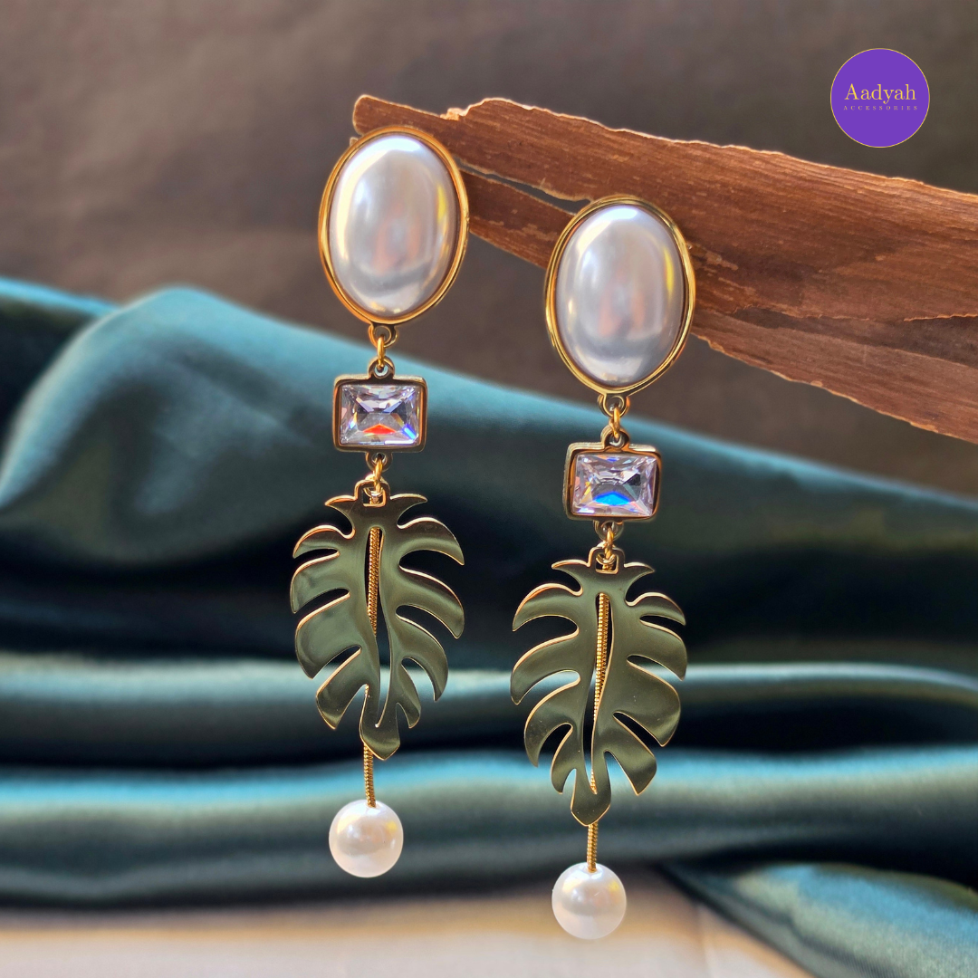 Pearl Leafy Anti-Tarnish Earring - Gold