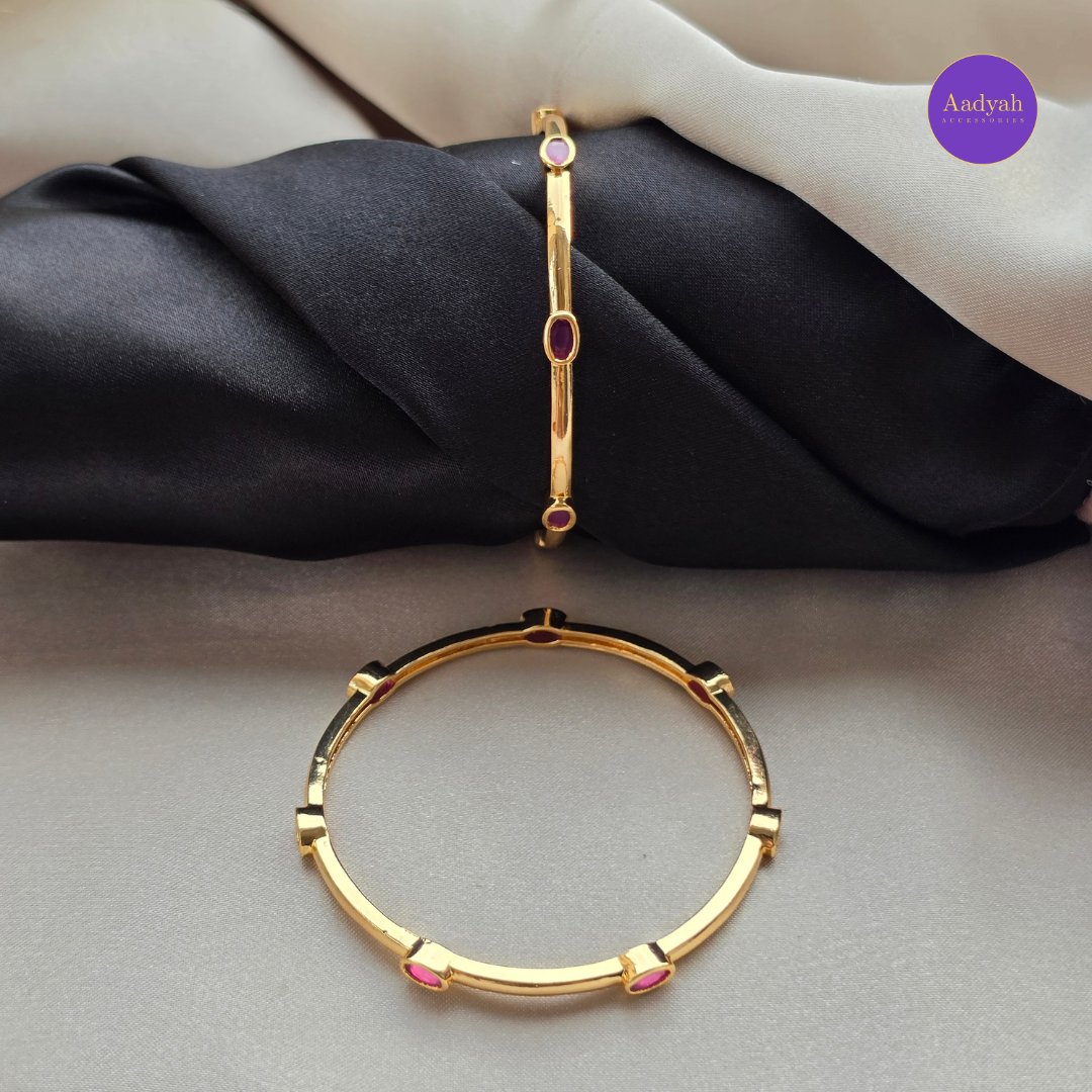 Pink Stone Baby Bangle - Set Of 2
