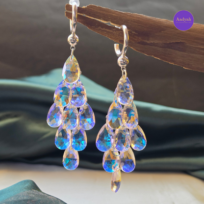 Rain Drop Beaded Earring - Silver