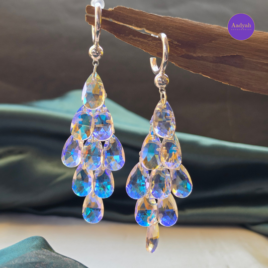 Rain Drop Beaded Earring - Silver