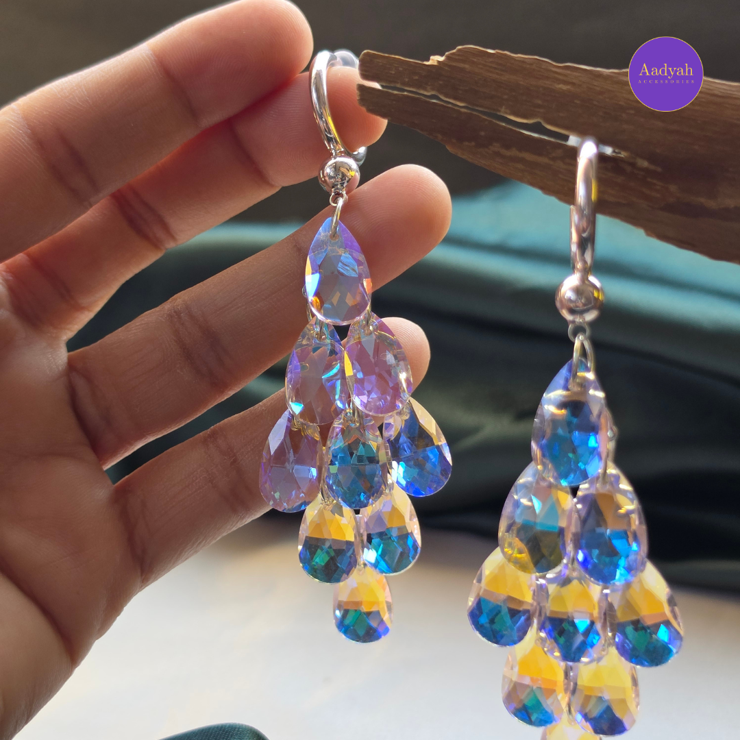 Rain Drop Beaded Earring - Silver