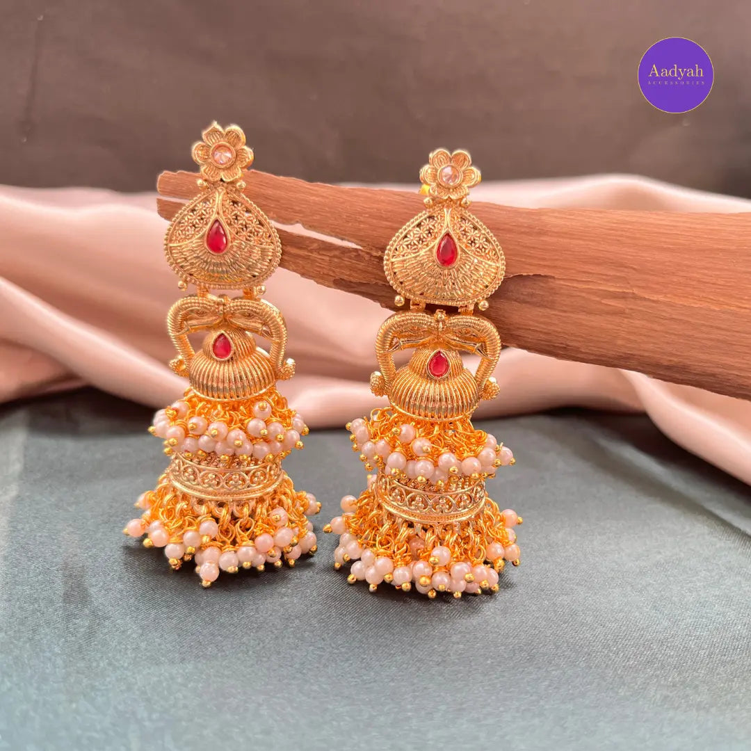 Statement Long Antique Jhumkas - Gold